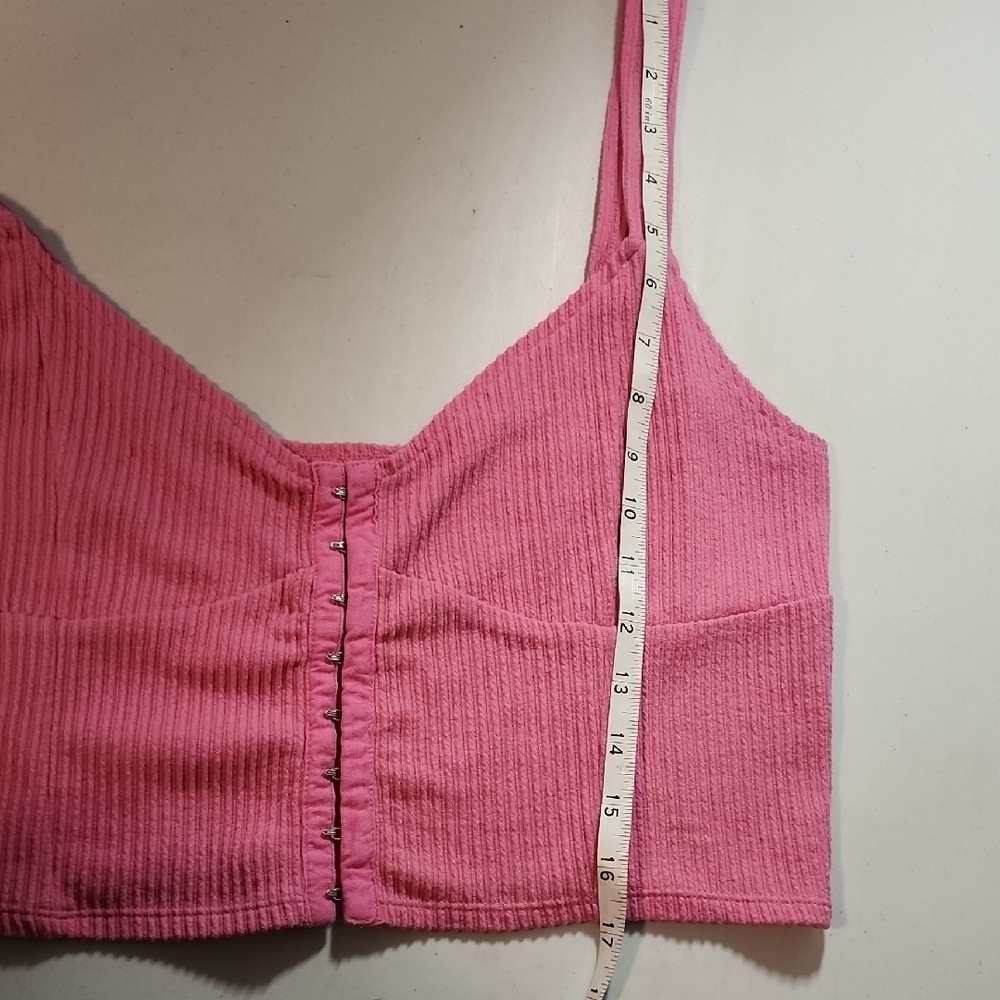 Pink Ribbed Ruched Sleeveless Crop Tank Top - Picture 6 of 8
